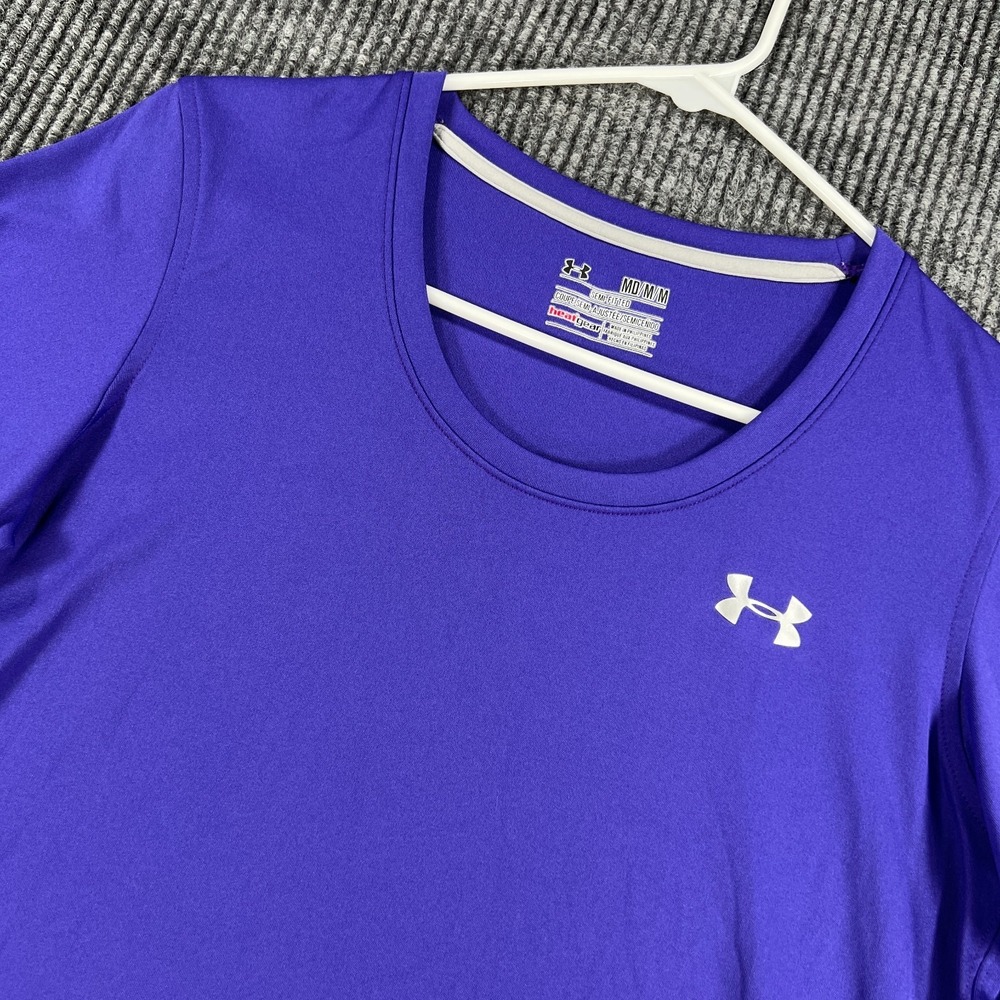 Under Armour Semi Fitted Shirt Womens Medium Blue Short Sleeve Heat Gear